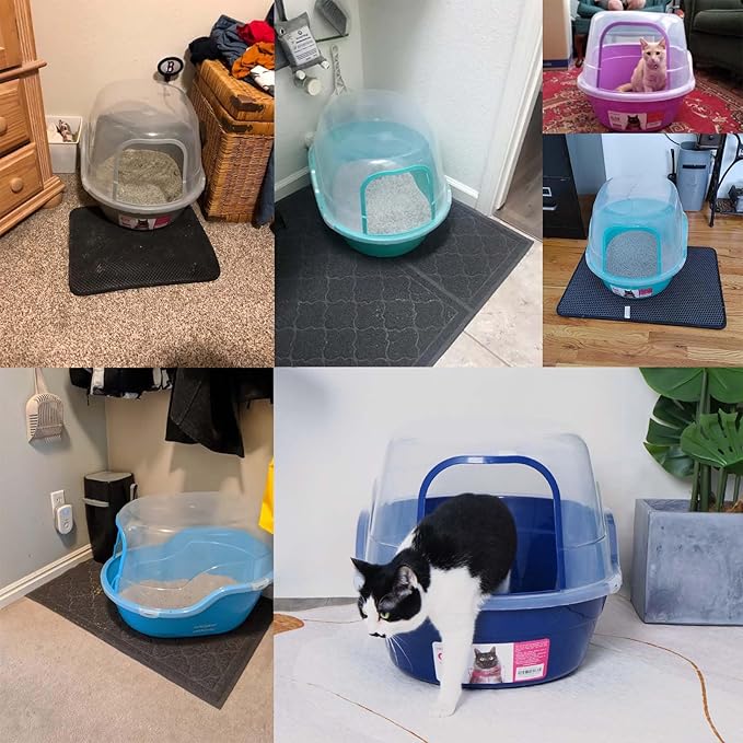 petphabet Covered Litter Box, Jumbo Hooded Cat Litter Box Holds Up to Two Small Cats Simultaneously,Extra Large (Navy Blue)…-Mewly Pet