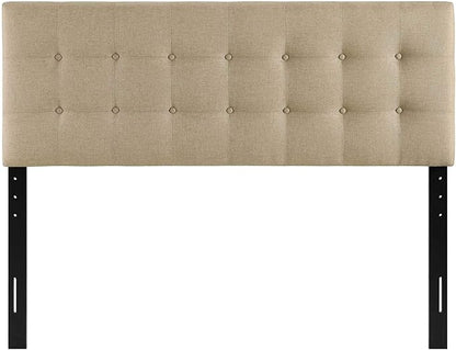 Modway Emily Tufted Button Linen Fabric Upholstered King Headboard in Beige