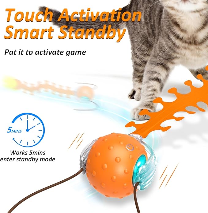 Interactive Cat Toys for Indoor Cats, Fast Rolling Cat Ball with Centipede Tail, Birds Chirping Touch Activated Automatic Kitten Toy, Rechargeable Toys for Cats to Keep Them Busy-Mewly Pet