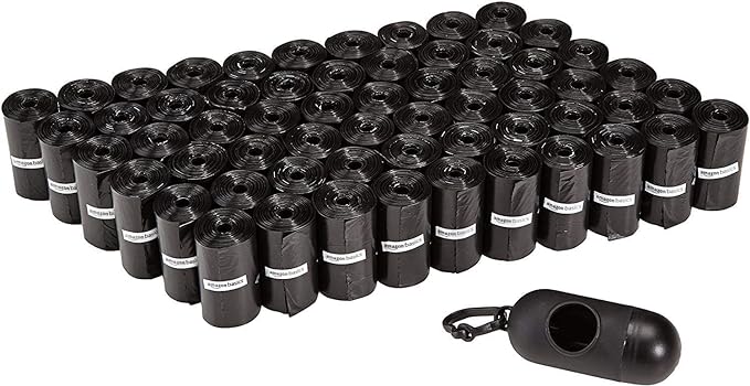 Amazon Basics Dog Poop Bags with Dispenser, 900 Count, Enhanced for Guaranteed Leakproof, Unscented, Includes Leash Clip-Mewly Pet