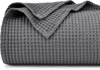PHF 100% Cotton Waffle Weave Blanket Twin Size for Bed,Snag Proof Lightweight Breathable Moisture-Wicking Throw for Couch,Great for Layering in Cold Weather,Machine Washable,Home Decor Gift-Charcoal