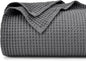 PHF 100% Cotton Waffle Weave Blanket Twin Size for Bed,Snag Proof Lightweight Breathable Moisture-Wicking Throw for Couch,Great for Layering in Cold Weather,Machine Washable,Home Decor Gift-Charcoal
