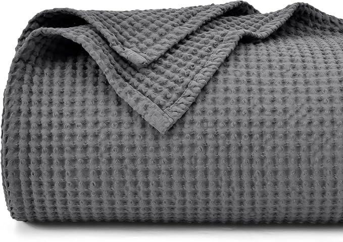 PHF 100% Cotton Waffle Weave Blanket King Size for Bed,Snag Proof Lightweight Breathable Moisture-Wicking Throw for Couch,Great for Layering in Cold Weather,Machine Washable,Home Decor Gift-Charcoal