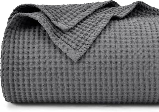 PHF 100% Cotton Waffle Weave Blanket King Size for Bed,Snag Proof Lightweight Breathable Moisture-Wicking Throw for Couch,Great for Layering in Cold Weather,Machine Washable,Home Decor Gift-Charcoal