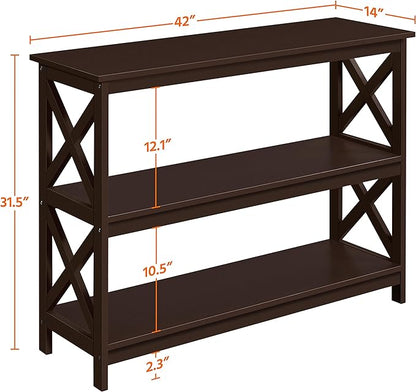 Yaheetech Console Table with 3 Storage Shelves, 3-Tier Entryway Table, Sofa Side Narrow Long Bookshelf for Hallway Living Room, Accent Furniture, Espresso