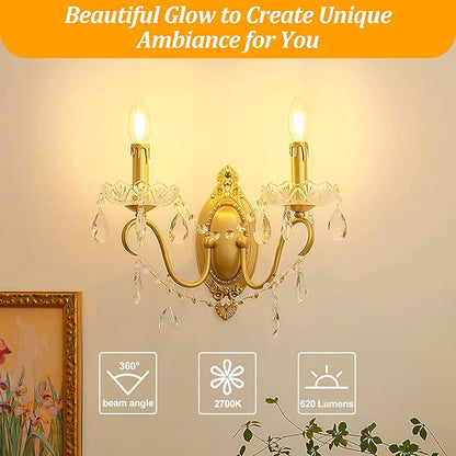 Brightever E12 Candelabra LED Light Bulbs 60W Equivalent, 2700K Soft White, 620Lumens 6W LED Chandelier Bulb, B11 Filament Clear Candle Light Bulbs Dimmable, Pack of 12 Small Base Bulbs