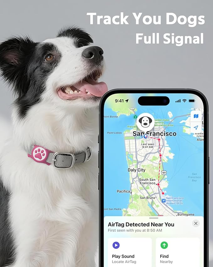 IP68 Waterpoof Dog Airtag Holder, Stretchy Silicone Full Body Covered Apple Air Tag Holder for Dog Cat Collar Fit All Width Collar (Pink/Rose, 2 Pack)-Mewly Pet