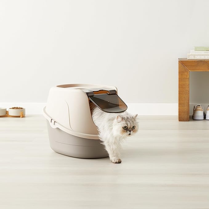 Amazon Basics No-Mess Hooded Cat Litter Box, Standard, Multicolor, 21 in x 16 in x 15 in-Mewly Pet