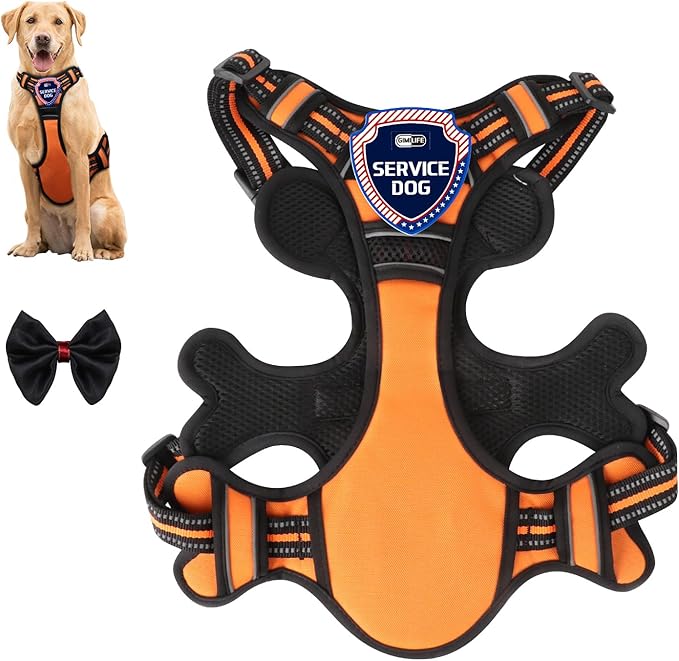 Dog Harness, Adjustable Reflective Dog Vest No Pull Dog Harness with Badge and Bow Tie for Puppy Small Medium Large Dogs-Mewly Pet