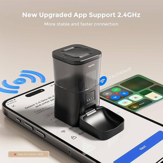 Espelho Automatic Cat Feeders WiFi: Food Dispenser with App Control 2.4Ghz WiFi- Smart Timed Cats Feeder with Voice Recorder| 4L Auto Pet Feeder for Cat and Small Dog- Up to 10 Meals per Day-Mewly Pet