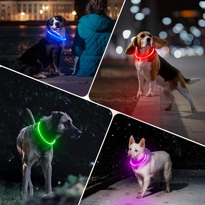 BSEEN Light Up Dog Collar - Rechargeable LED Dog Collar - 360° Glow in The Dark Pet Collar for Small Medium Large Dogs, TPU Cuttable Puppy Collar Safety Dog Lights for Night Walking (Red 70cm)-Mewly Pet