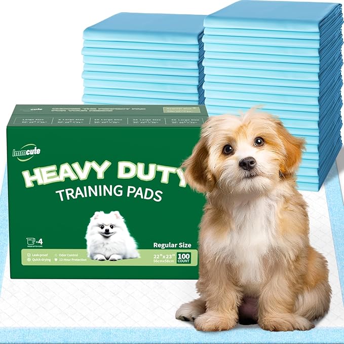 IMMCUTE Heavy Duty Puppy Pee Pads 22"x23"-100 Count | Dog Pee Training Pads Super Absorbent & Leak-Proof | Disposable Pet Piddle and Potty Pads for Puppies | Dogs | Doggie| Cats | Rabbits-Mewly Pet