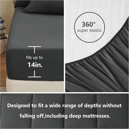 CozyLux Oversized King Comforter Sets Dark Grey, 7 Pieces Bed in a Bag, Ultra-Soft All Season Bedding Sets with Stitch Quilted Comforter, Flat Sheet, Fitted Sheet, Pillowcases, Dark Gray