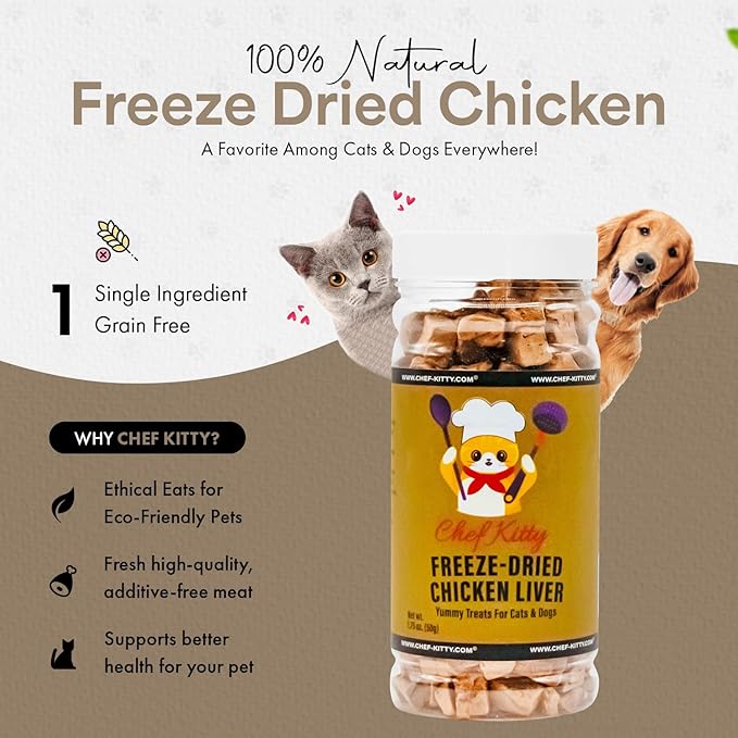 Freeze-Dried Chicken Liver Treats for Cats & Dogs – 100% Human Grade, Single Ingredient, High-Protein, Healthy Snack – No Additives or Preservatives – 1.7oz - Inspected & Tested in USA-Mewly Pet