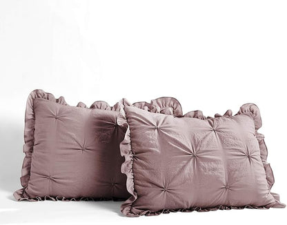 Lush Decor Ravello Pintuck Ruffle Skirt Bedspread Set - Luxe 3 Piece Ruffled Bedding Set - Traditional Glam & Farmhouse Inspired Bedroom Decor - King, Woodrose