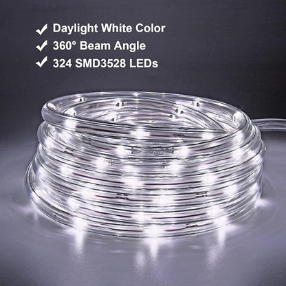 48ft White LED Rope Lights Outdoor Waterproof - 324 LEDs Christmas Rope Lights, 120V ETL Certified, Connectable to 192ft, w/24 Mounting Clips & Screws - Wedding & Home Decor