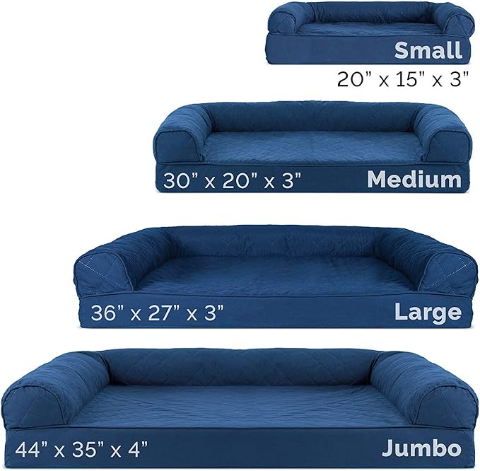 Furhaven Cooling Gel Dog Bed for Large Dogs w/ Removable Bolsters & Washable Cover, For Dogs Up to 95 lbs - Quilted Sofa - Navy (Blue), Jumbo/XL-Mewly Pet