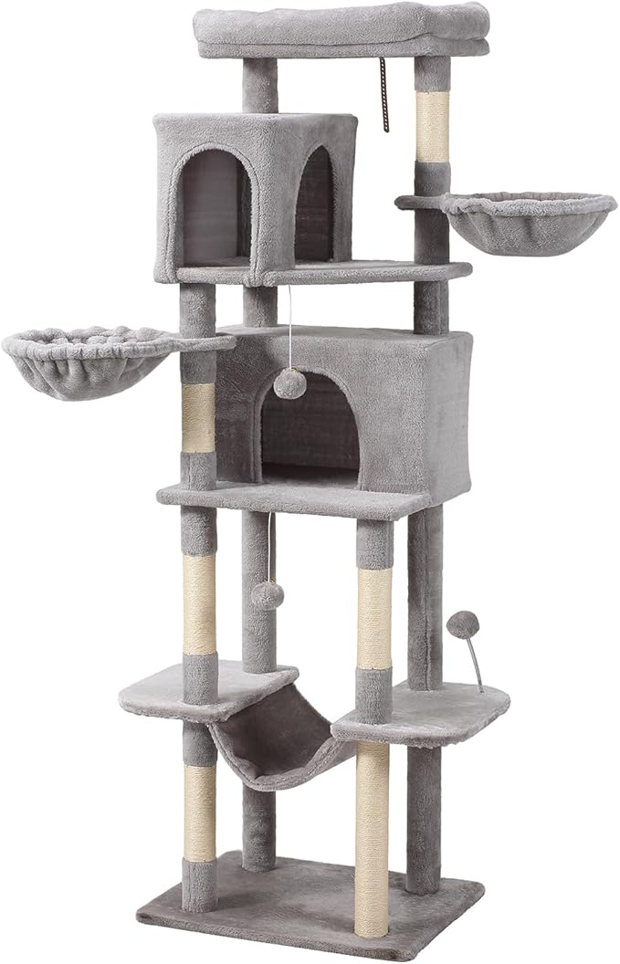 70-Inch Cat Tree,Large Cat Tree Tower with Hammock, Scratching Post, Condo and Multi-Level Cat Tower for Large Cats, Cat Activity Center Playhouse, Light Gray LCT016-Mewly Pet