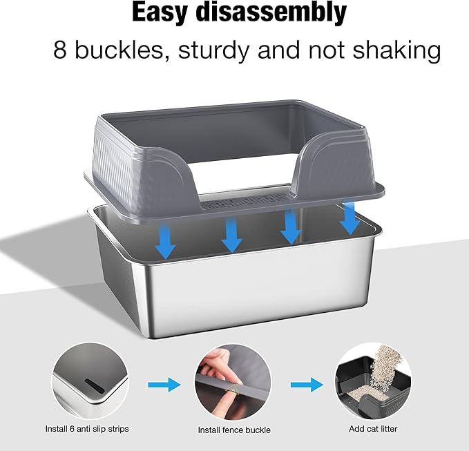 Suhaco Extra Large Stainless Steel Litter Box with Lid XXXL High Sided Cat Litter Boxes Included Litter Mat & Litter Scoop Anti-Urine Leakage Metal Pet Toilet for Big Cats (Grey XXXL)-Mewly Pet