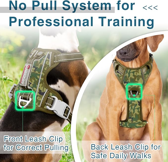 BARKBAY Dog Harness No Pull with ID Tag Pocket - Heavy Duty, Reflective, Easy Control for Large Dogs(Camo,L)-Mewly Pet