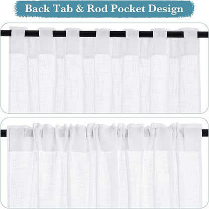 RYB HOME White Curtains & Drapes - Linen Textured Semi Sheer Curtains Privacy Panels for Living Room Bedroom Dining Bathroom Farmhouse Bay Window Decor, W 70 x L 84, 2 Pcs