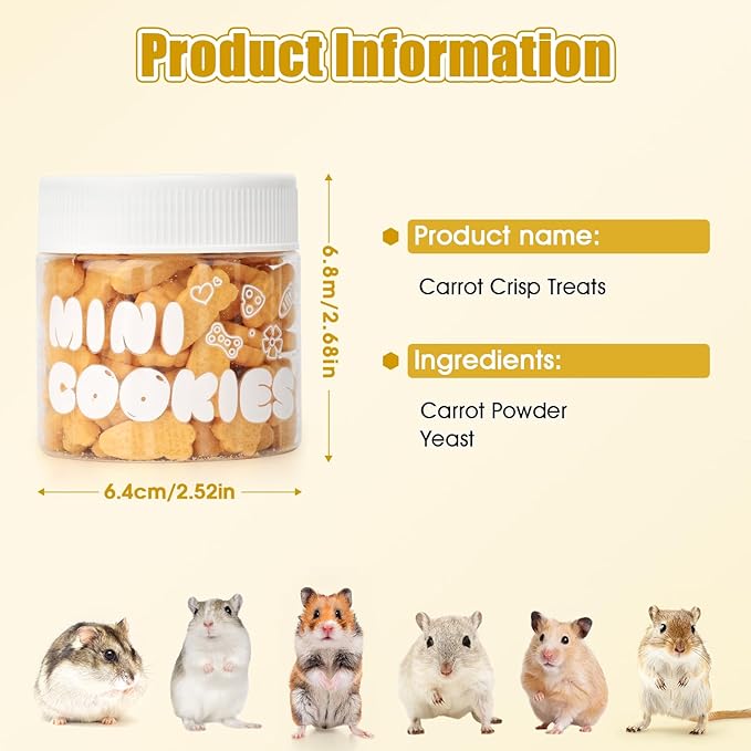 Abizoo Hamster & Gerbil Treats, Crunchy Baked Hamster Snacks with Carrot and Yeast, Natural Training Reward Chew Treats for Small Animals, Supports Digestion and Dental Health-Mewly Pet