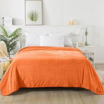 Soft King Size Blanket for All Season Warm Fuzzy Microplush Lightweight Thermal Fleece Summer Autumn Fall Winter Spring Blankets for King Calking Bed Couch Sofa,90x108 Inches,Orange