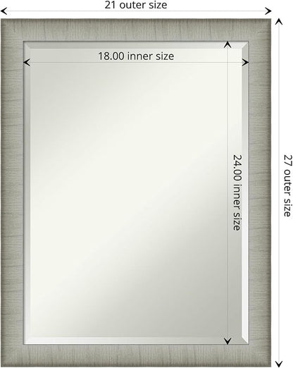 Amanti Art Silver Bathroom Mirror for Over Sink, 27x21 Elegant Brushed Pewter Narrow Rectangle Vanity Mirror, Medium Casual Frame, Hangs Horizonally and Vertically, Bathroom Wall Decor, Beveled Edge