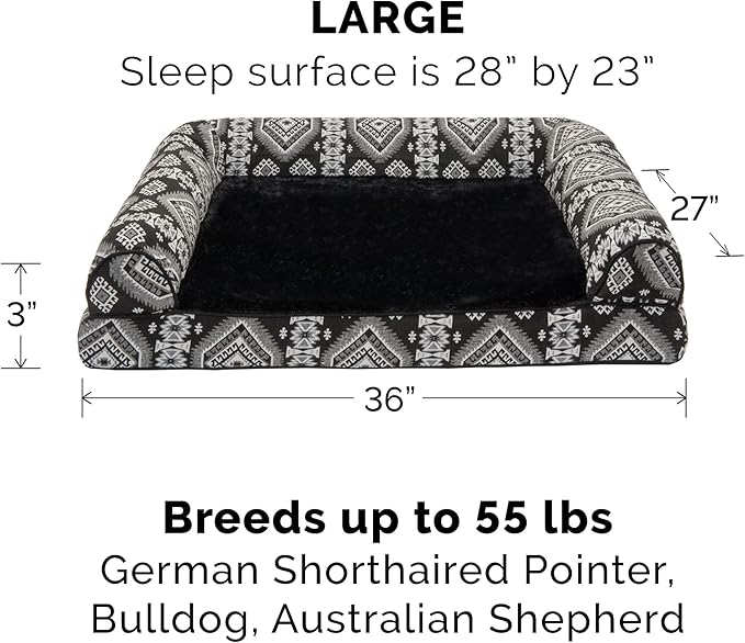 Furhaven Orthopedic Dog Bed for Large/Medium Dogs w/ Removable Bolsters & Washable Cover, For Dogs Up to 55 lbs - Plush & Southwest Kilim Woven Decor Sofa - Black Medallion, Large-Mewly Pet