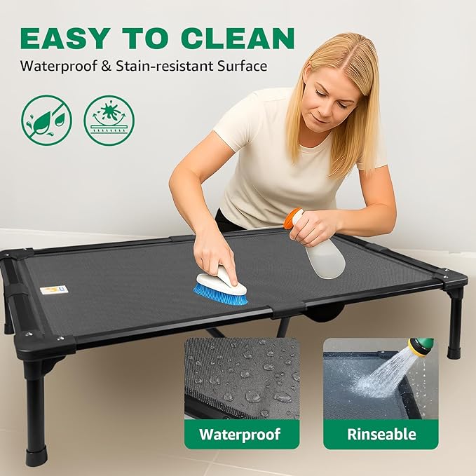 Sytopia 42'' Outdoor Elevated Dog Bed for Large Dogs, Chew-Proof Pet Camping Raised Cot with Breathable Mesh - Durable Frame, Cooling Hammock Style, Anti-Slip Base, Water-Resistant, Easy Clean-Mewly Pet