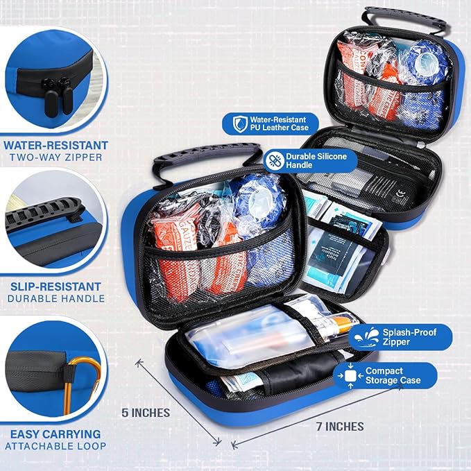 EVERLIT Pet Medic First Aid Kit | Vet-Approved Animal Care Kit with 95 Pcs Medical, Outdoor & Emergency Supplies to Treat Dogs, Cats | Travel-Friendly Compact Bag for Home, Car and Travel (Blue)-Mewly Pet