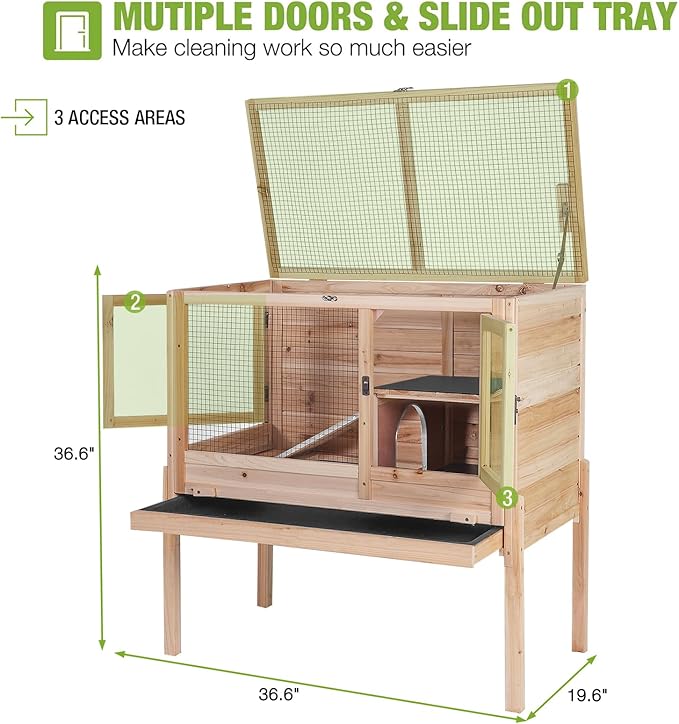 GUTINNEEN Rabbit Hutch Indoor Guinea Pig Cage Bunny House 36.6" Upgraded with Anti Chewing Edges, Cool Zinc Sheet, Leakproof PVC Layer, Wire Floor, Detachable Legs (Nature)-Mewly Pet