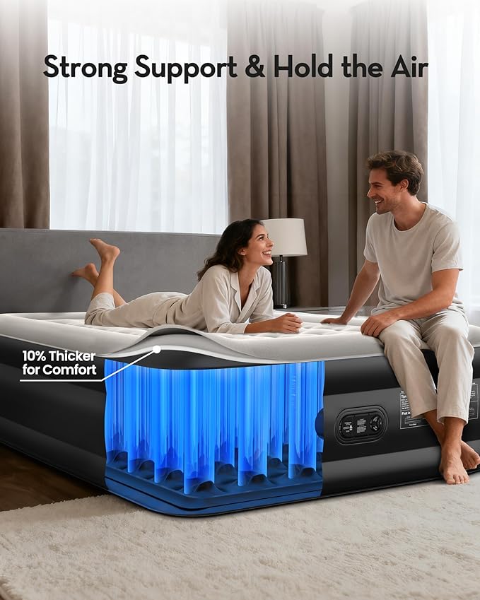 OhGeni 20" Queen Air Mattress with Built in Pump, Inflatable Blow up Bed, Upgraded Pillar Design, 3-Min Inflation Airbed for Guests,Better to Get up, 650LBS