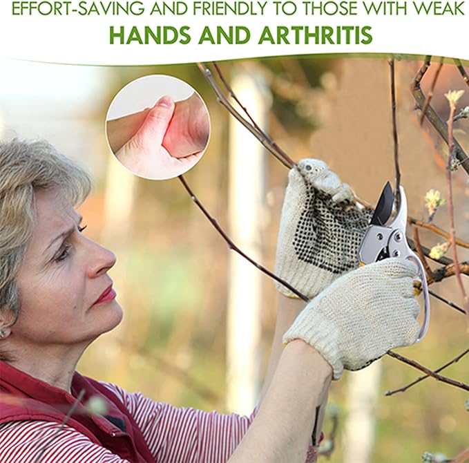 Ultra Sharp Germany Steel Pruning Shears - Cuts 3X Easier, Weak Hand Arthritis Snips, Rust-Resistant, Effortlessly 1-Inch Cut Capacity Garden Scissors, Ergonomic Handle-Mewly Pet