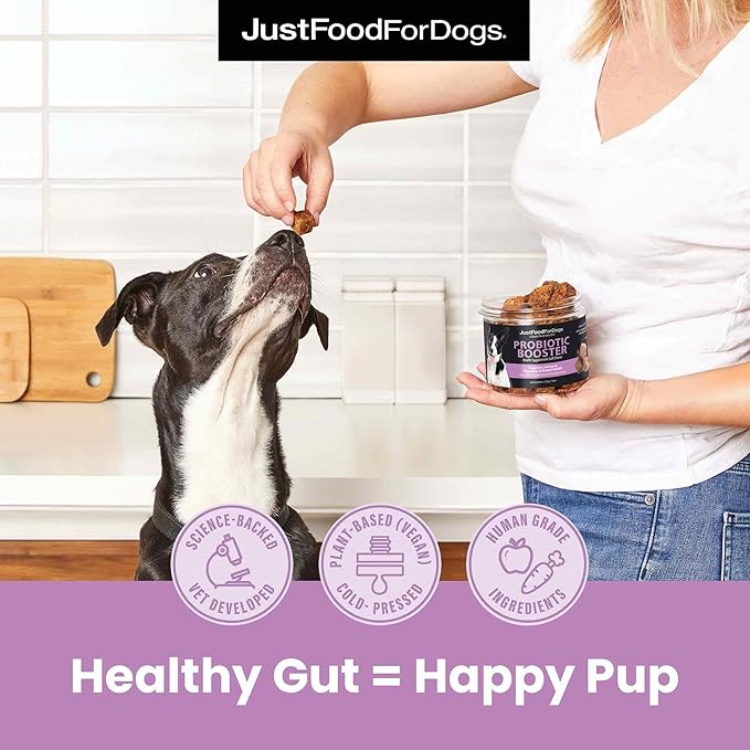 JustFoodForDogs Probiotic Booster Gut Health Soft Chews Supplement for Dogs, Digestive Health Support, Diarrhea, Human Grade Ingredients - 45 Count-Mewly Pet