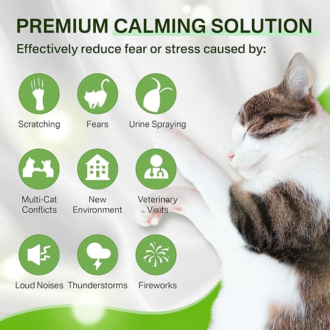 Cat 6-in-1 Calming Diffuser + Multivitamin 500 Chews for Cats – Stress Relief, Immune, Skin & Coat, Digestion, Brain & Bone Health for All Cats, 2 Diffusers + 4 Refills-Mewly Pet