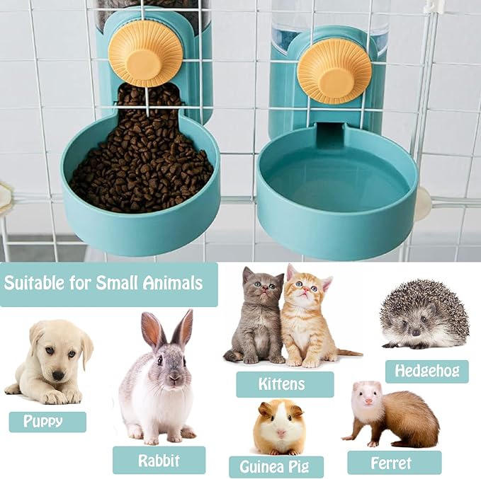 Hanging Automatic Rabbit Water Dispenser, Auto Dog Kennel Water Dispenser 35OZ Gravity Bunny Feeder, Dog Cage & Crate Waterer for Rabbit Guinea Pig Hedgehog Ferret Kitty Puppy-Mewly Pet