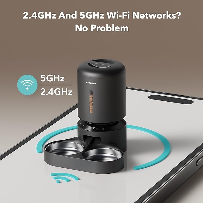 PETLIBRO Automatic Cat Feeder for 2 Cats, 5G&2.4G WiFi Pet Feeders, 5L Programmable Cat Food Dispenser with Airtight Lock-Fresh Technology, Dual Stainless Steel Bowls, Low Food Sensor-Mewly Pet