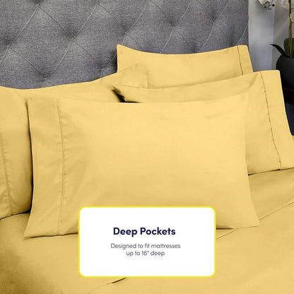 Cal King Size Bed Sheets - 6 Piece 1500 Supreme Collection Fine Brushed Microfiber Deep Pocket California King Sheet Set Bedding - 2 Extra Pillow Cases, Great Value, California King, Yellow