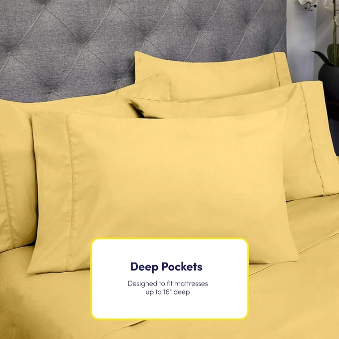 Full Size Bed Sheets - 6 Piece 1500 Supreme Collection Fine Brushed Microfiber Deep Pocket Full Sheet Set Bedding - 2 Extra Pillow Cases, Great Value, Full, Yellow