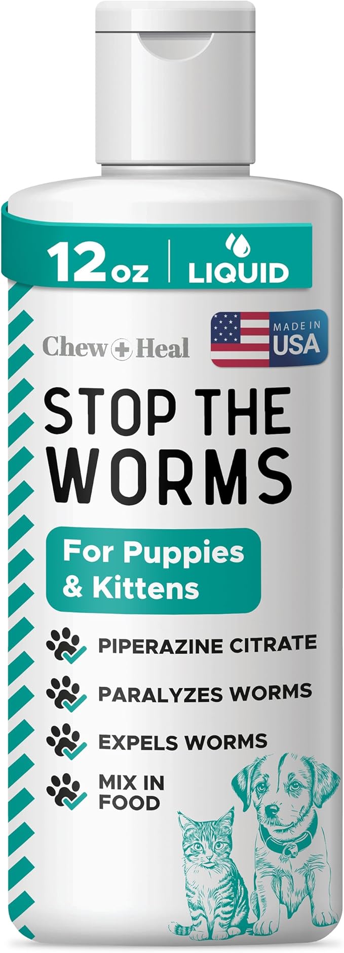 Dog and Cat Dewormer - 12 oz of Wormer Liquid to Paralyze and Expel Roundworms - Kitten and Puppy Dewormer-Mewly Pet