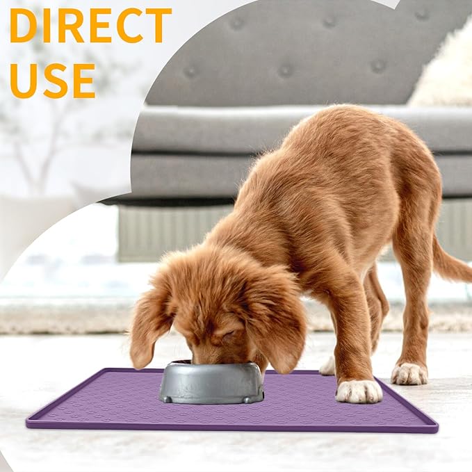 Ptlom Dog Food Mat Anti-Slip Pet Bowl Mats for Food and Water, High-Lips Pet Placemat Prevent Messy Spills to Floor, Waterproof Puppy Feeding Tray for Small, Medium Large Dogs Cats, Silicone-Mewly Pet