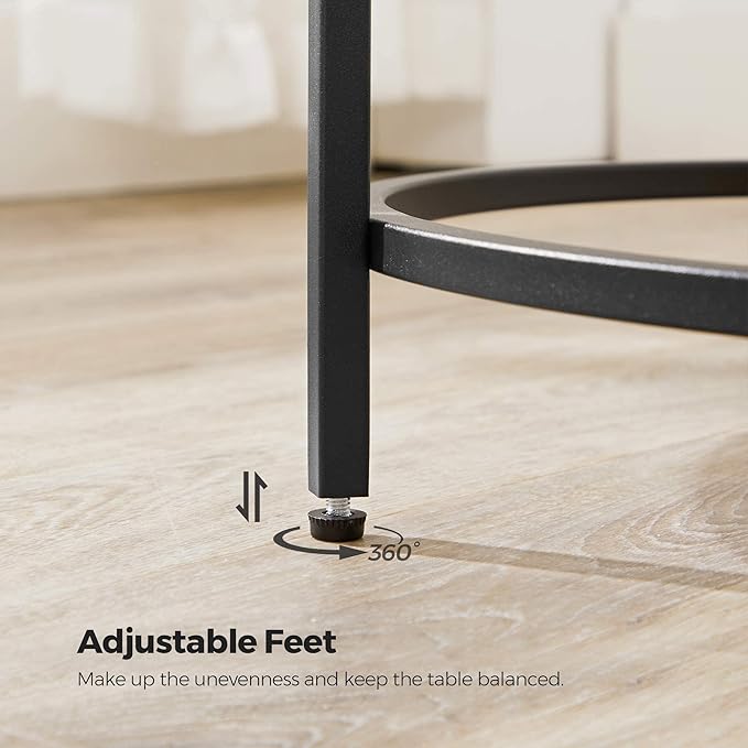 VASAGLE Round Side Tables, Set of 2, Glass End Tables with Metal Frame, Black Coffee Tables with Modern Style, for Living Room, Balcony, Bedroom, Black