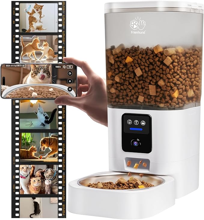 Automatic Cat Feeder with 2K HD Camera: Automatic Dog Feeder with Night Vision, Cat Food Dispenser with 5G WiFi for Multiple Pet, Detachable for Easy Clean - 29 Cup （7L Large Capacity）-Mewly Pet