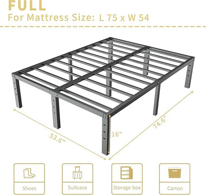 ALDRICH Metal Full Size Bed Frame - 16 Inch Tall Black Basic Steel Slats Platform, Easy Assembly Heavy Duty Noise Free Bedframes, No Box Spring Needed