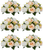 NUPTIO 6 Pieces Champagne White Fake Flower Ball Arrangement Bouquet 15 Heads Plastic Roses with Base, Suitable for Wedding Centerpiece Flower Rack for Parties Home Décor