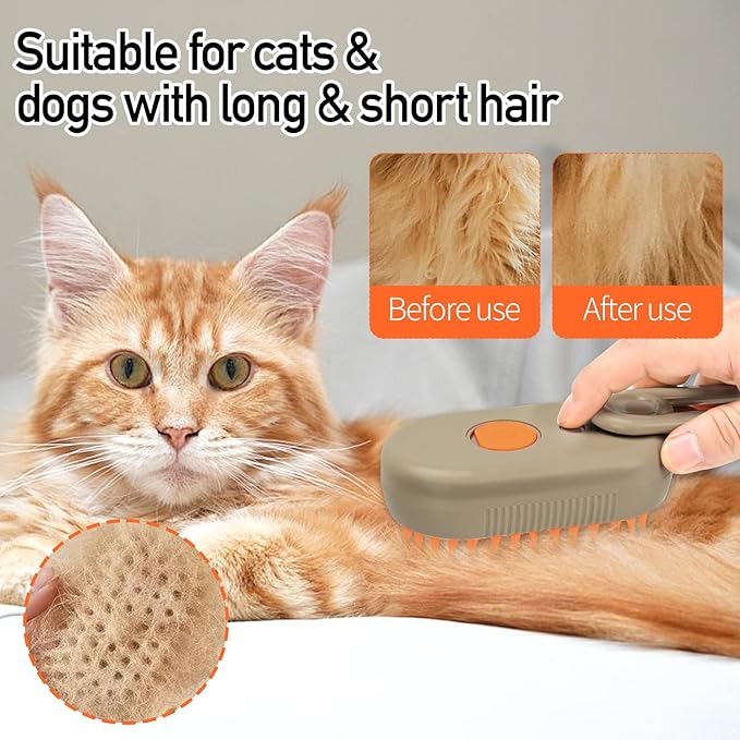 Steam Pet Brush, Steaming Cat Brush, 2025 New 3 in 1 Pet Steam Groomer Brushes, Lifweb-E-Comb,Massaging and Cleaning Hair Removal Multifunctional for Cats and Dogs.(Orange 1Pcs)-Mewly Pet