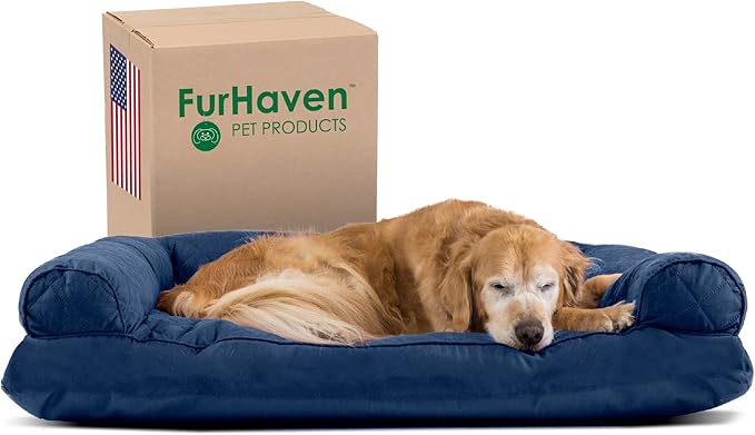 Furhaven Pillow Dog Bed for Large Dogs w/ Removable Bolsters & Washable Cover - Quilted Sofa - Navy (Blue), Jumbo/XL-Mewly Pet