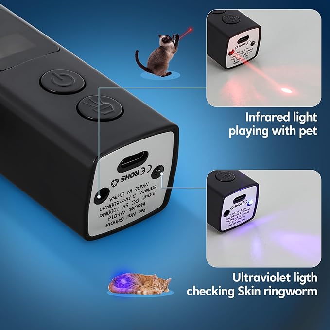 Rechargeable Dog Nail Grinder with 4-Speeds,Pet Claw Trimmers with 2 Modes Lighting UV, Nail Clippers for Small Medium and Large Dogs and Cats, Animal Nail Care,Grooming (Black)-Mewly Pet