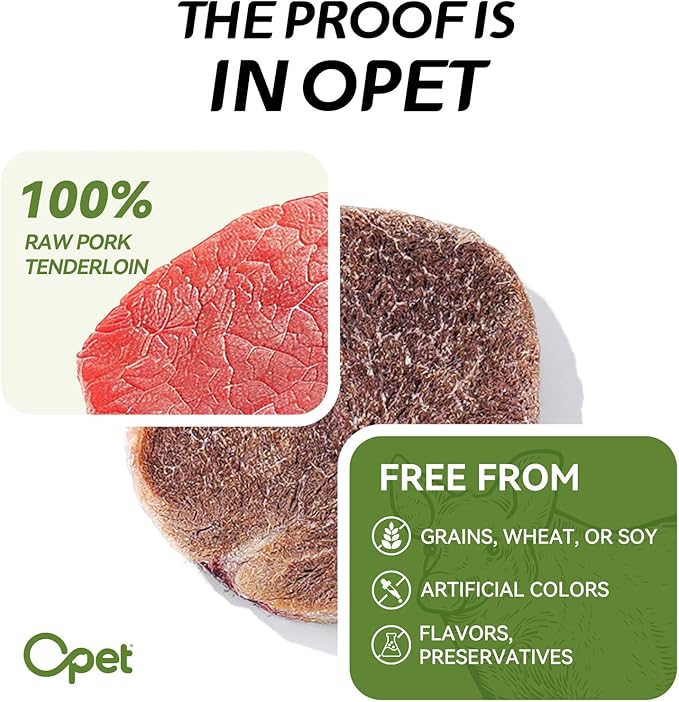 OPET Freeze Dried Cat Treats, Single Ingredient Grain Free High Protein Pet Food for Cats and Dogs, Healthy Training Snacks，Freeze Dried Pork Sliced Fillets (Pork, 5.92 Ounce)-Mewly Pet